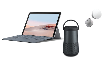 Screenshot of the Automated It sweepstakes prices, including Microsoft Surface Go 2, Bose Bluetooth speakers, and YETI mugs