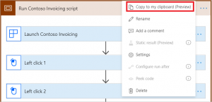 Copy an action in UI flows from the ... menu