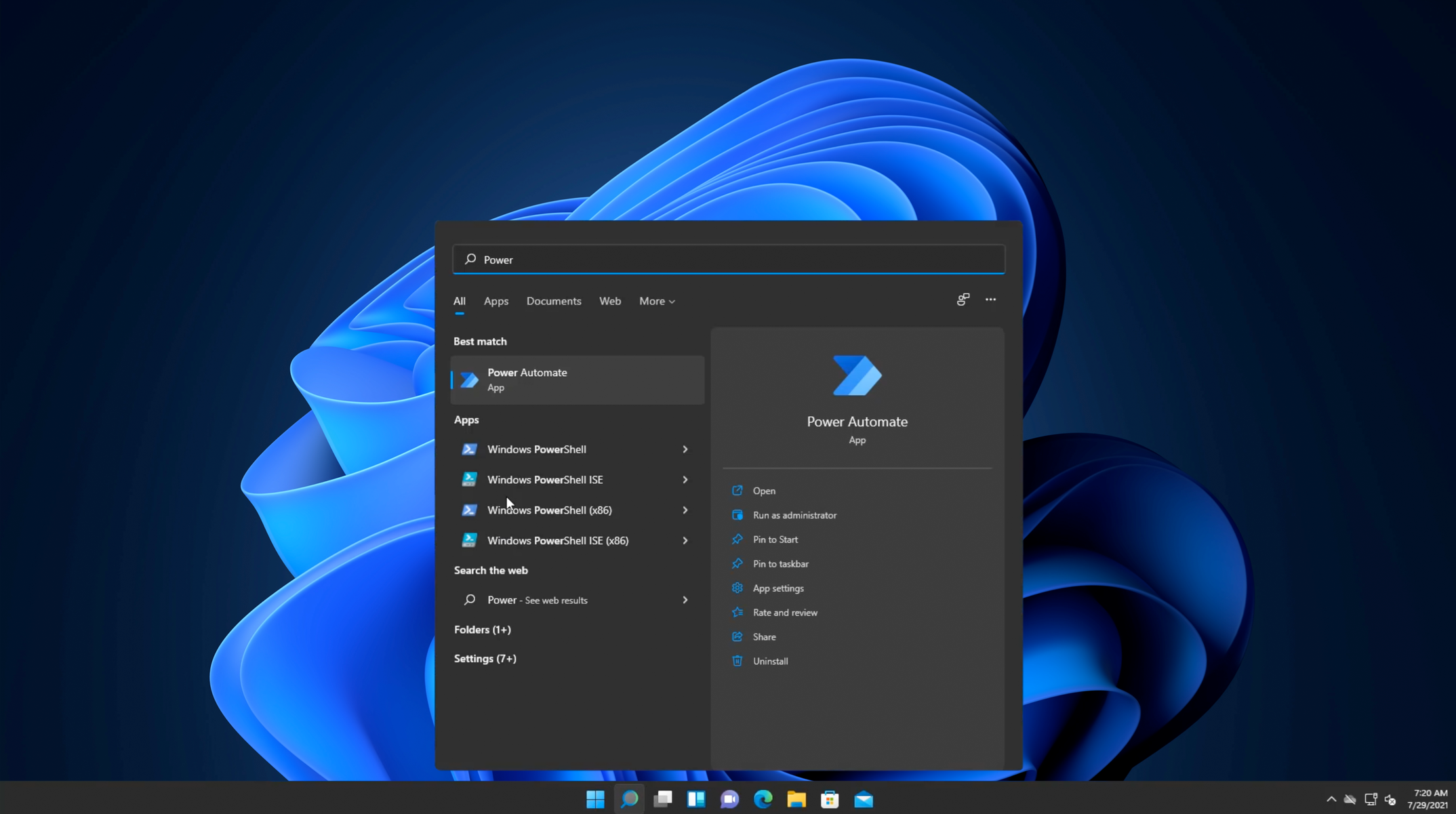Power Automate is available right from Windows 11. You can search for the app in the start menu to start automating.