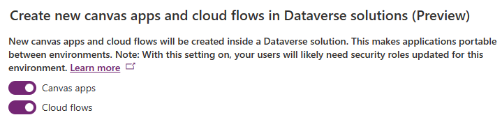 Create cloud flows in Dataverse solutions - environment setting