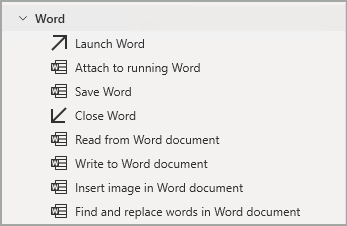 Word actions are available out of the box