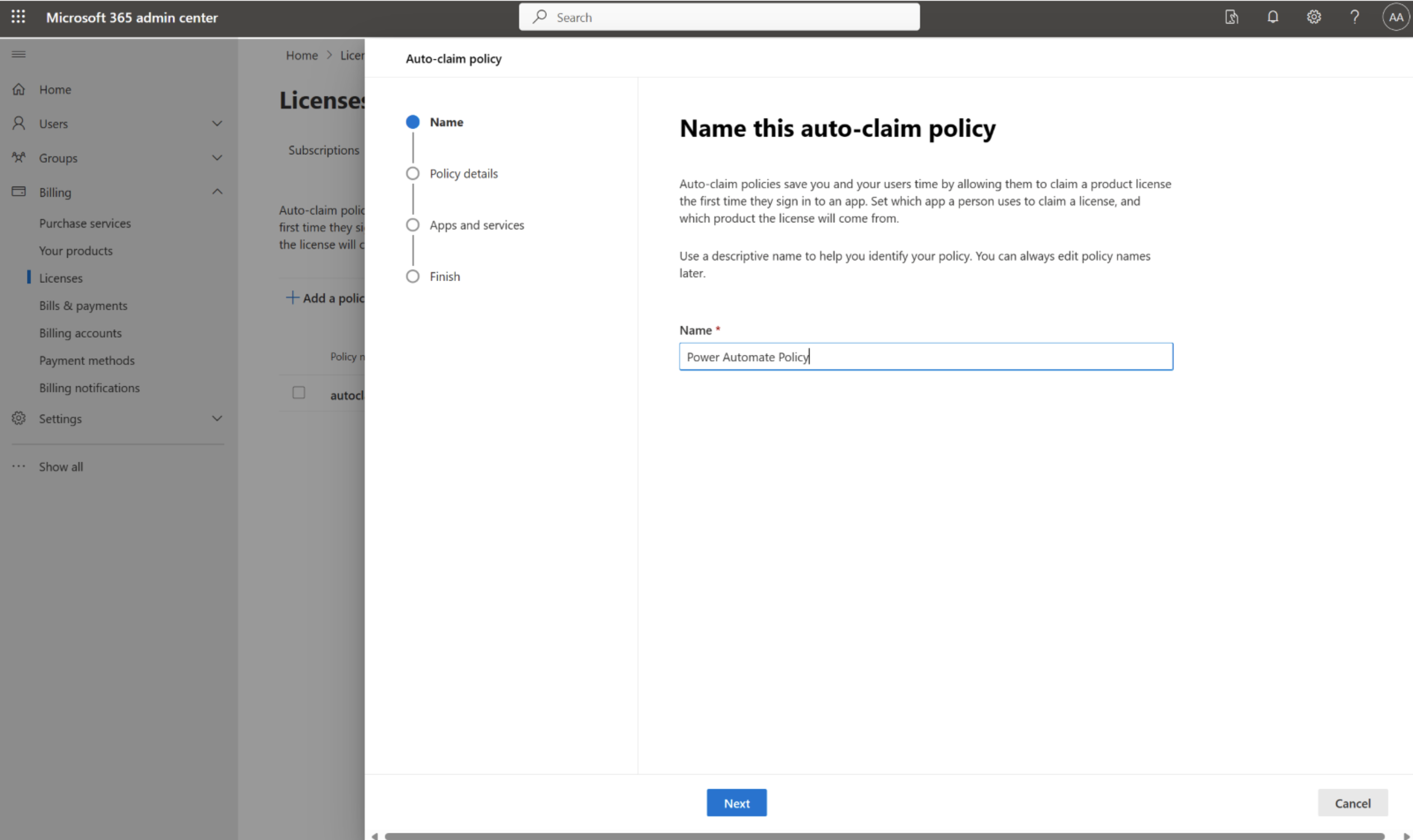 Input name for the auto-claim policy