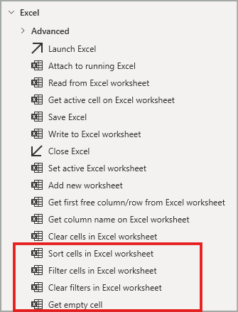 New Excel actions
